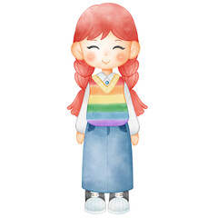 Illustration of a woman character, cute character hand drawing