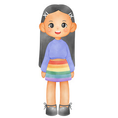 Illustration of a woman character, cute character hand drawing