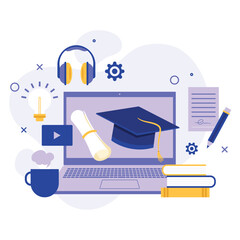 Online education. Training via the Internet. Internet courses. Web banner in flat style