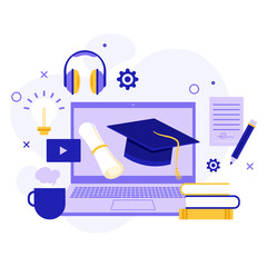 Online education. Training via the Internet. Internet courses. Web banner in flat style