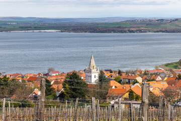 The Pavlov village with vineyards above the Nove Mlyny reservoir in South Moravia, Czech Republic,...