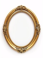 Obraz premium A gilded oval photo frame with a white background.