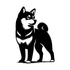 Shiba Inu Dog Vector Silhouette - Capturing the Graceful Charm of the Shiba Inu Breed in Minimal Form- Shiba Inu Illustration- Minimalist Shiba Inu Vector Silhouette.