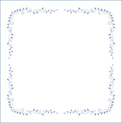 Blue vegetal ornamental frame with leaves, decorative border, corners for greeting cards, banners, business cards, invitations, menus. Isolated vector illustration.	
