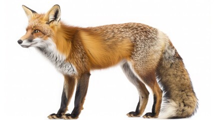 Fototapeta premium Red fox turning around, two years old, isolated on white. generative ai
