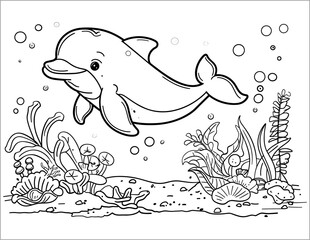 Fototapeta premium Vector Cute Dolphin Coloring Sheets for Kids