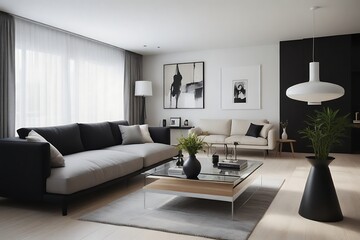 Modern interior of a living room with armchair and comfortable furniture. Beautiful living room interior