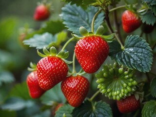 Berry Bounty, Captivating Strawberry Flourishing on the Bush.