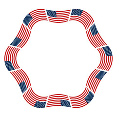 Hexagram shaped frame with wavy Flag of the United States pattern, alternately curved up and down. Border with the American flag, The Stars and Stripes, Old Glory, or also The Star-Spangled Banner.