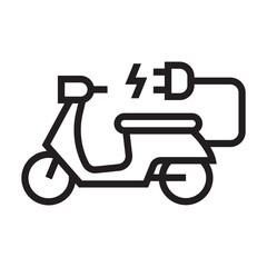 Electric motorcycle with plug pictogram icon symbol design, EV scooter hybrid vehicles charging point logotype, Eco vehicle concept, Vector illustration