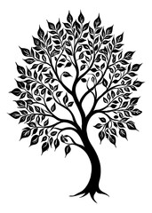 Obraz premium Tree . Black and white botanical pattern. For use in graphics, materials. Abstract plant shapes. Minimalist illustration for printing on wall decorations. Generated by Ai
