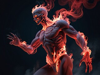 Free photo New dynamic 3d Human-Robot with Colorful Fire Background