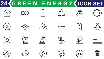 Bio Fuel, Green Energy Line Icon Set. Renewable Nature Power Linear Pictogram. Recycling Environmental Resource Outline Symbol. Eco Electric Energy. Editable Stroke. Isolated Vector Illustration