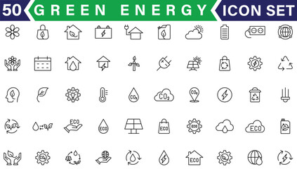 Bio Fuel, Green Energy Line Icon Set. Renewable Nature Power Linear Pictogram. Recycling Environmental Resource Outline Symbol. Eco Electric Energy. Editable Stroke. Isolated Vector Illustration