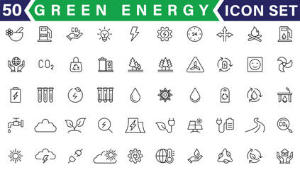 Green energy icons collection. Power related icon. Icons for renewable energy, ecology, green technology. Vector illustration