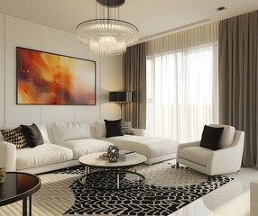Modern living room with white sofa
