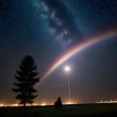 The Beginning of Summer, Rainbow Shooting Stars Embroidered in the Night Sky Shooting stars emit rainbow-colored light across the night sky