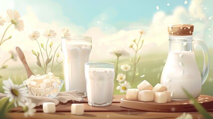 World Milk Day background a glass full of milk cartoon promotional illustration,AI generated.