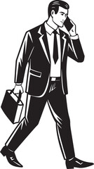 Businessman with a briefcase talking on the phone. Vector illustration