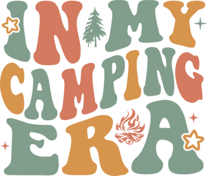 In my camping era retro svg, camping wavy font vector, camping era png, camping retro wavy svg, happy camper vector