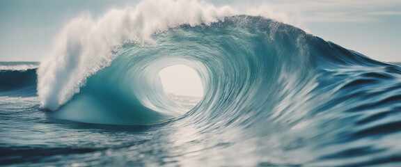 Blue Ocean Wave in the Tube Getting Barreled, isolated white background
