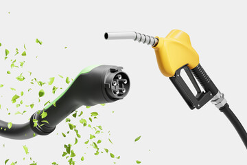 EV charging plug VS gas pump nozzle, electric vehicle concept