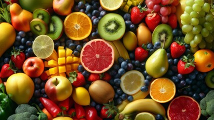Healthy Assortment: Fresh Fruits and Vegetables on a Background Nutrition Concept