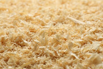 Dry natural sawdust as background, closeup view