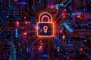 Cybersecurity Concept with Padlock on Circuit Board