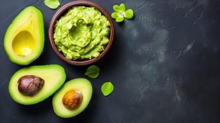Fresh Avocado: A Vibrant Display on a Green and White Background
