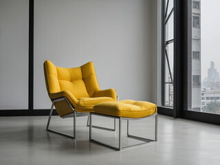 Sunny Comfort, Yellow Polyester Armchair in White Room