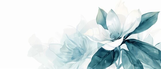 A beautiful watercolor of an exotic flower blooming under the moonlight, depicted as an isolated minimal with white background