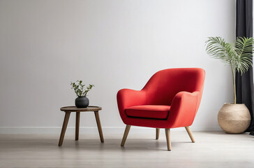 Red Polyester Armchair in White Room