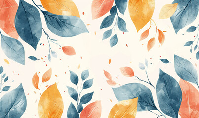 Watercolor Autumn Leaves Pattern , Generate Ai
