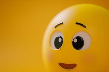 A cartoon face with blue eyes and a yellow smile