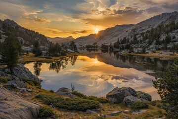 Sunset Reflections on a High Mountain Lake