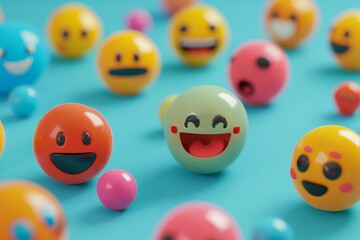 Three different colored balls with different expressions on them