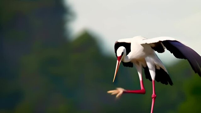 The stork spreads its wings