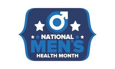 National Men's Health Month in June. Health education program. Celebrated annual in United States. Medical concept. Care and health. Poster, card, banner and background. Vector illustration