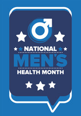 National Men's Health Month in June. Health education program. Celebrated annual in United States. Medical concept. Care and health. Poster, card, banner and background. Vector illustration
