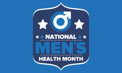 National Men's Health Month in June. Health education program. Celebrated annual in United States. Medical concept. Care and health. Poster, card, banner and background. Vector illustration