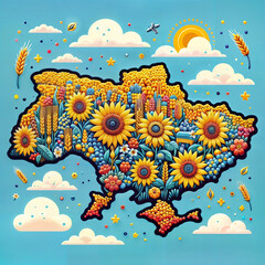 Stylized map of Ukraine with yellow and blue colors