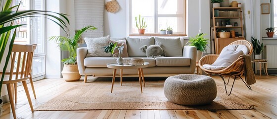 A living room with a couch, coffee table, and a rug