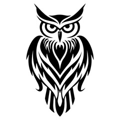 Black and white drawing of an owl on a white background
