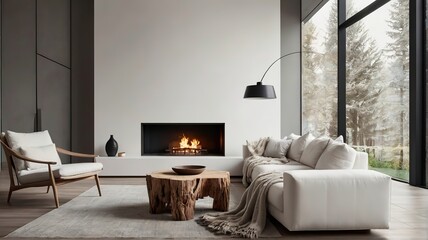 Modern design living room with fireplace