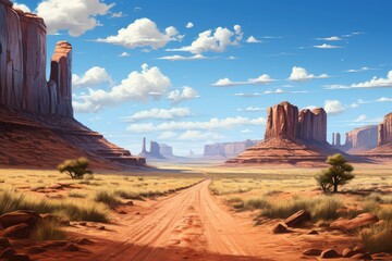 Generative AI. United States of America landscape. Scenic Desert Road Through Monument Valley...