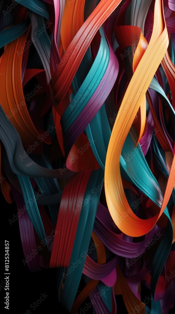 Poster a colorful vertical abstract background made of colored ribbons. ai generative.