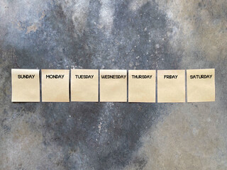 Day, time and calendar concept. SUNDAY, MONDAY, TUESDAY,WEDNESDAY, THURSDAY, FRIDAY and SATURDAY...
