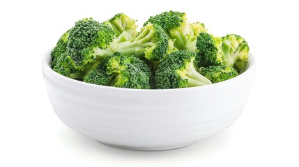 broccoli in a white bowl isolated angle photo from the front