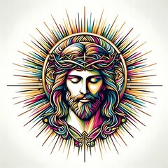 Fototapeta premium A colorful drawing of a jesus christ with a crown of thorns image harmony card design illustrator.